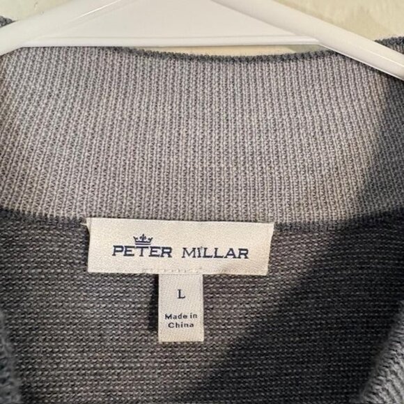 Peter Millar Sweater Mens Large Gray Striped Merino Wool Quarter Zip Pullover - Picture 3 of 7
